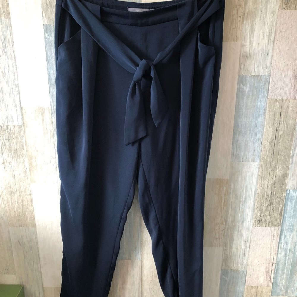 B. Young Edno Navy Blue Tie Waist Trouser Pants EU 10 US 10 Old Money Office NEW